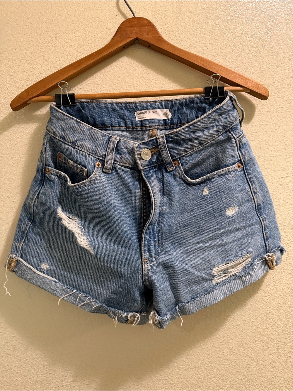 Garage Light Blue Distressed Denim Shorts